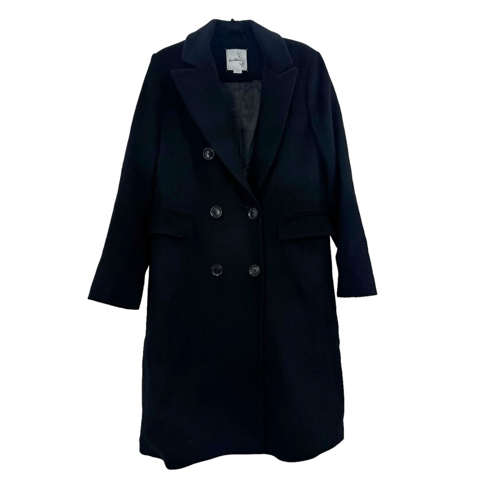 Sam Edelman Double Breasted Wool Blend Black Pea Coat Size L NWOT - Picture 3 of 9